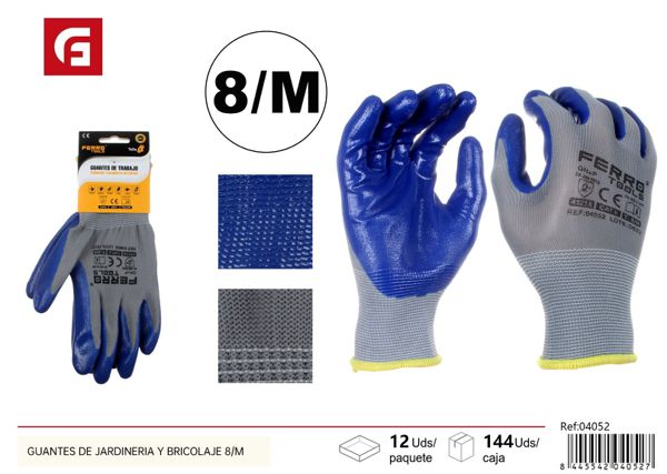 Guantes de jardinería y bricolaje 8/M GN+P para protección de manos