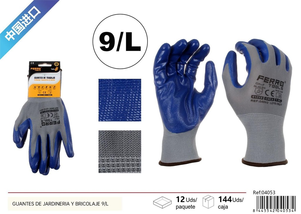 Guantes de jardinería y bricolaje 9/L GN+P para protección