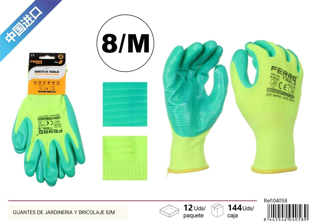 Guantes de jardinería y bricolaje 8/M para protección