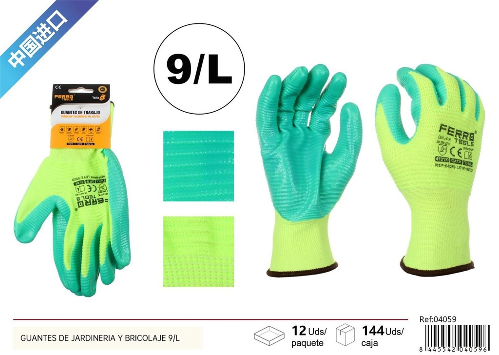 Guantes de jardinería y bricolaje 9/L para protección