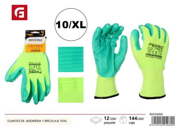 Guantes de jardinería y bricolaje 10/xl gn+p para protección