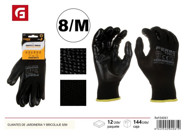 Guantes de jardinería y bricolaje 8/M GN+P para trabajos