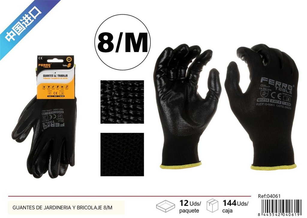 Guantes de jardinería y bricolaje 8/M GN+P para trabajos