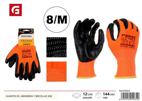 Guantes de jardinería y bricolaje 8/M naranja y negro