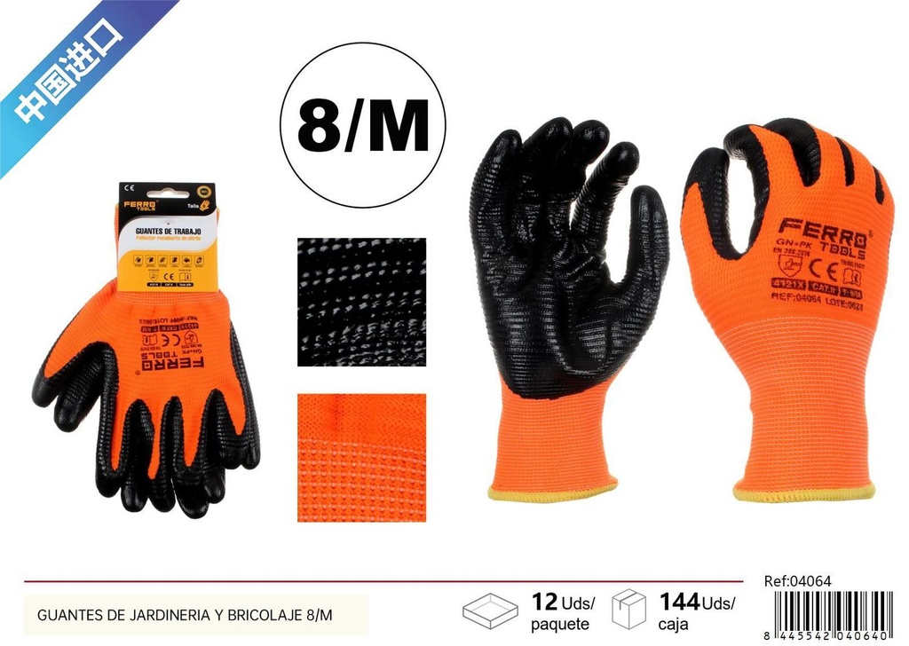 Guantes de jardinería y bricolaje 8/M naranja y negro