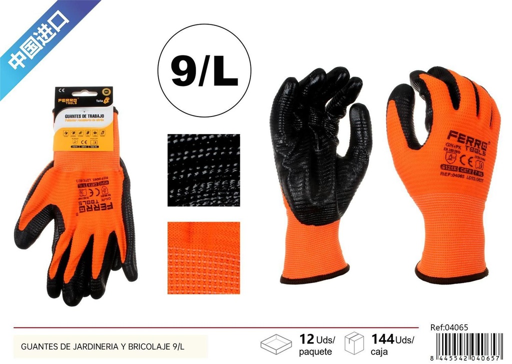 Guantes de jardinería y bricolaje 9/L GN+PK para protección