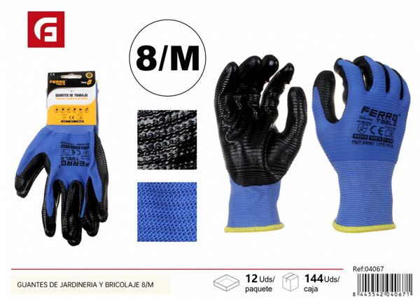 Guantes de jardinería y bricolaje 8/M GN+PK azul y negro