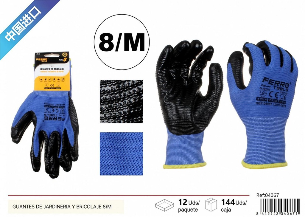 Guantes de jardinería y bricolaje 8/M GN+PK azul y negro