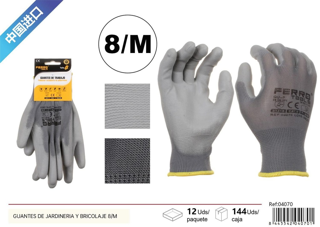 Guantes de jardinería y bricolaje 8/M con revestimiento PU