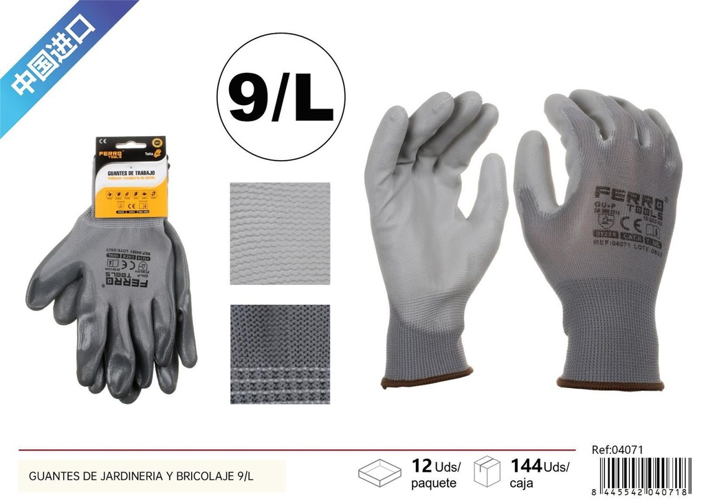 Guantes de jardinería y bricolaje 9/L para protección