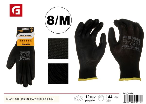 Guantes de jardinería y bricolaje 8/M negros para trabajo