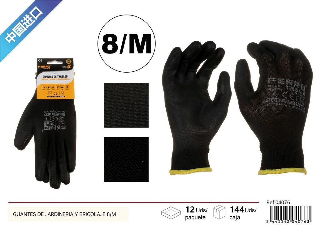 Guantes de jardinería y bricolaje 8/M negros para trabajo