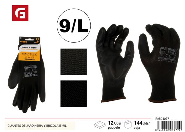 Guantes de jardinería y bricolaje 13 aguja negro PU 9/L