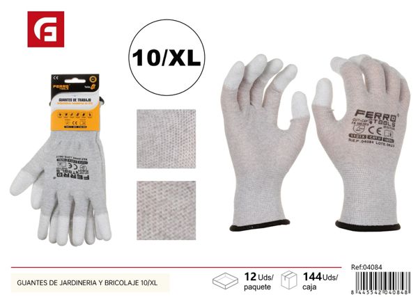 Guantes de jardinería y bricolaje 10/XL de fibra de carbono y poliéster con recubrimiento de PU