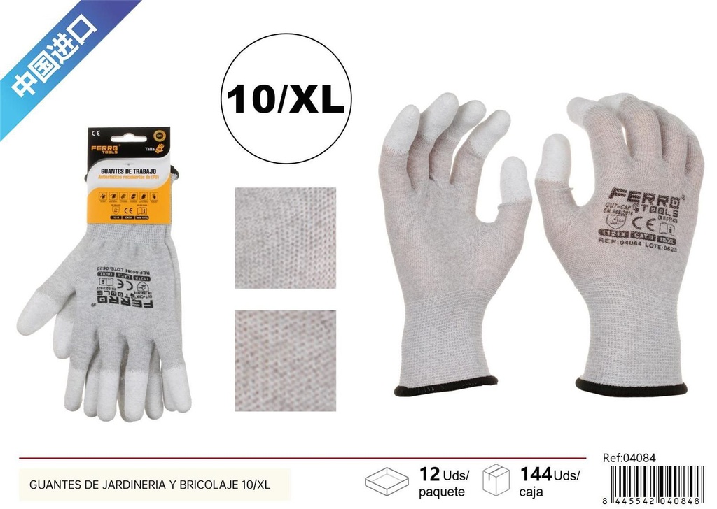 Guantes de jardinería y bricolaje 10/XL de fibra de carbono y poliéster con recubrimiento de PU