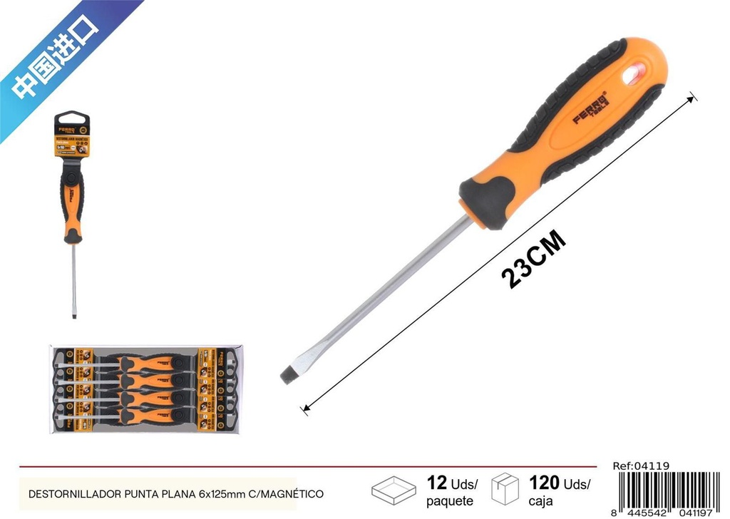 Destornillador punta plana 6x125mm magnético