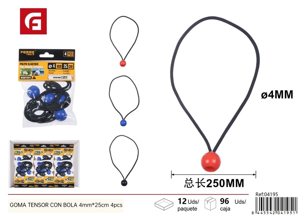 Goma tensor con bola 4 mm x 25 cm 4 piezas - Accesorios de auto