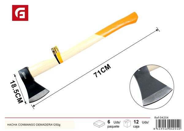 Hacha con mango de madera 1250g