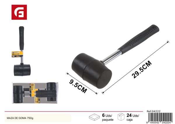 Maza de goma con mango de acero 750g para construcción y bricolaje
