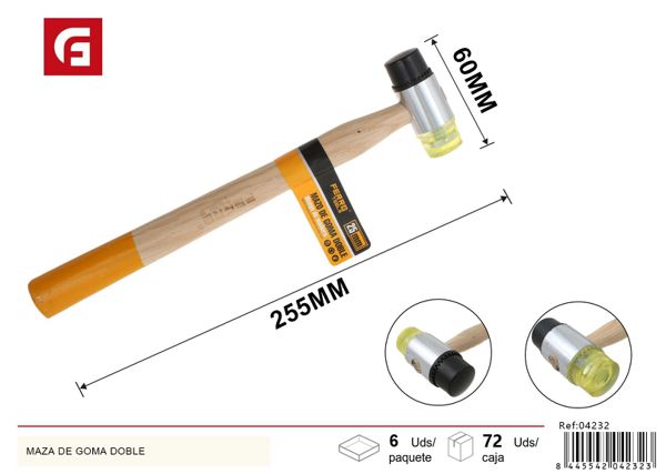 Maza de goma de doble cara con mango de madera 25mm para trabajos manuales