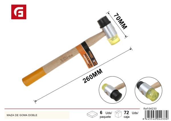 Maza de goma de doble cara con mango de madera 30mm para trabajos delicados