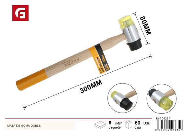 Maza de goma de doble cara con mango de madera 35mm