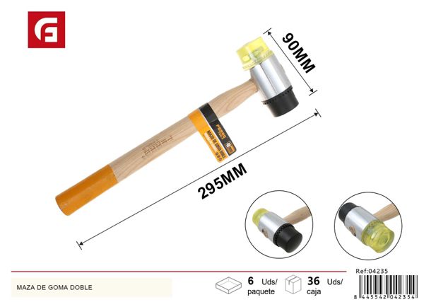 Maza de goma de doble cara con mango de madera 40mm