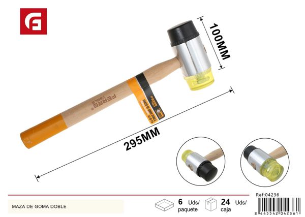 Maza de goma de doble cara con mango de madera 45mm para bricolaje