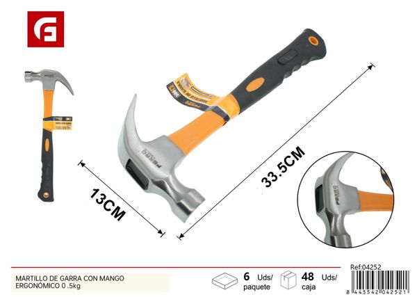 Martillo de garra con mango ergonómico 0.5kg para carpintería