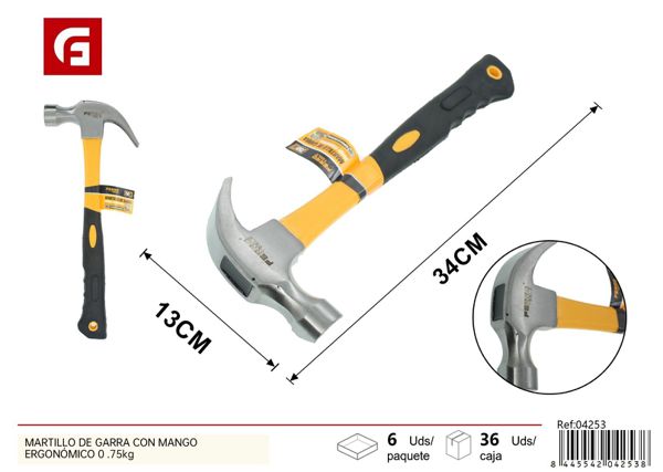 Martillo de garra con mango ergonómico 0.75kg