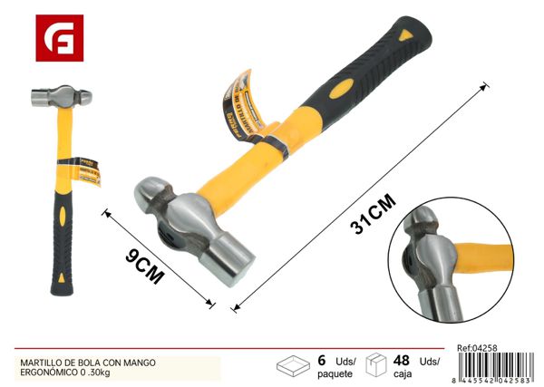 Martillo de bola con mango ergonómico 0.30kg para herramientas