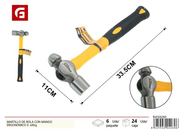 Martillo de bola con mango ergonómico 0.68kg para trabajos de precisión