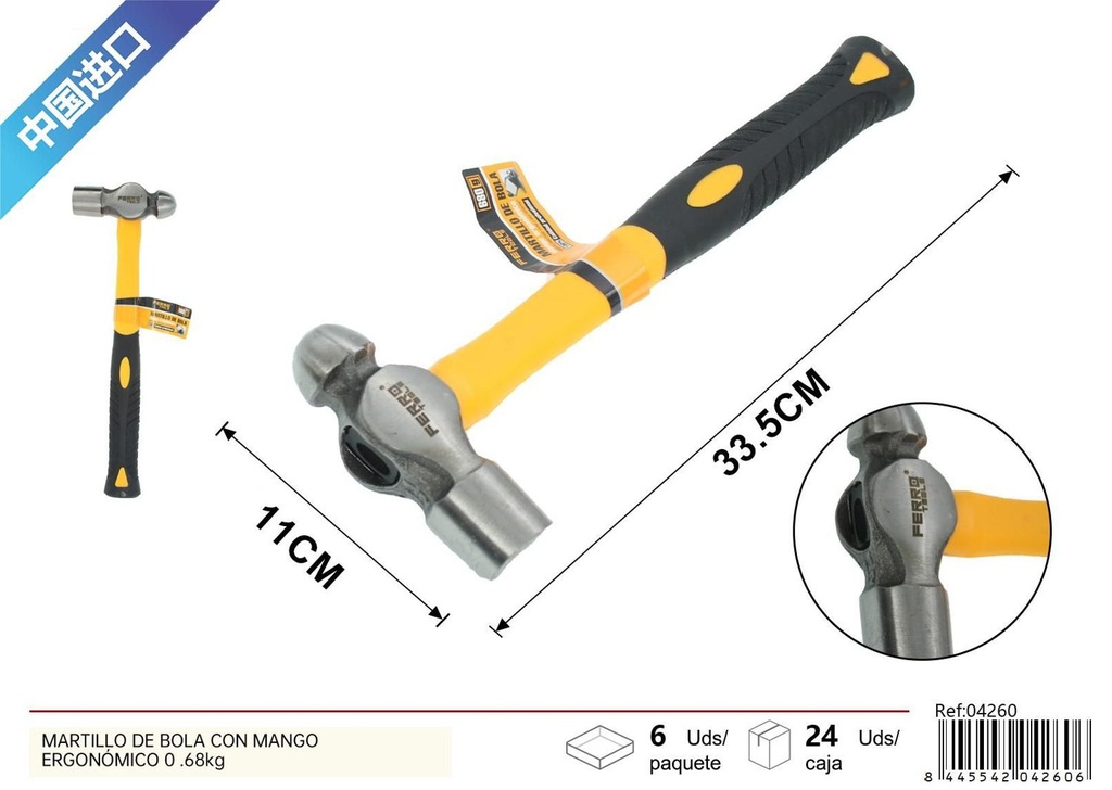 Martillo de bola con mango ergonómico 0.68kg para trabajos de precisión