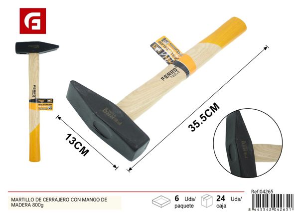 Martillo de cerrajero con mango de madera 800g para ferretería