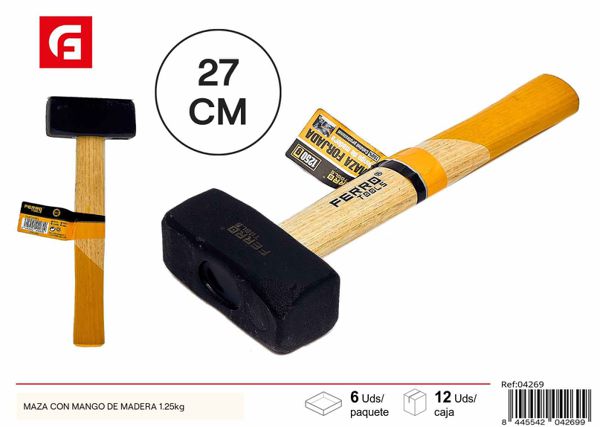 Maza de construcción con mango de madera 1.25kg para herramientas