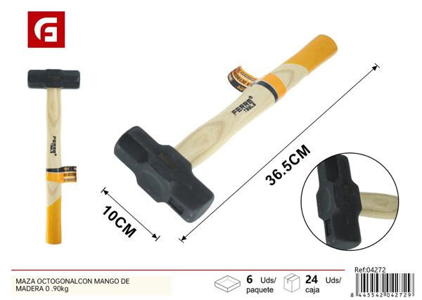 Maza octogonal con mango de madera 0.90kg para trabajos de construcción