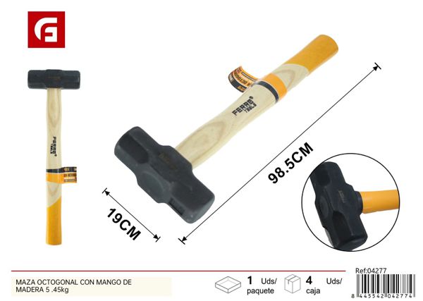 Maza octogonal con mango de madera 5.45kg para trabajos de demolición