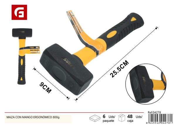 Maza con mango ergonómico 800g para construcción y bricolaje