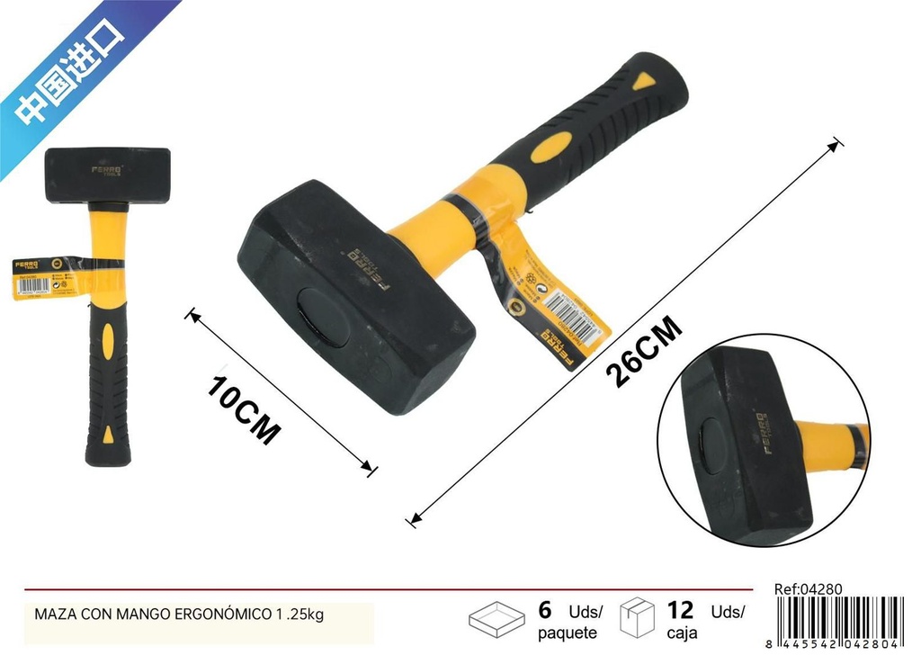 Maza de construcción con mango ergonómico 1.25kg para ferretería