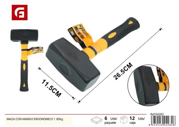 Maza con mango ergonómico 1.80kg para trabajos de construcción