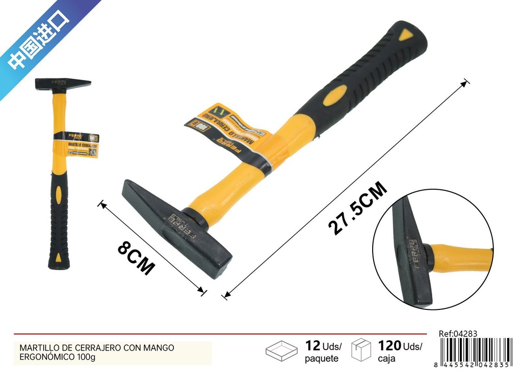 Martillo de cerrajero con mango ergonómico 100g - Herramientas para carpintería