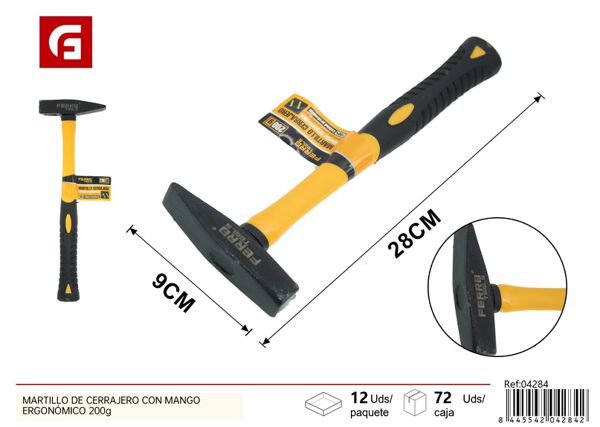 Martillo de cerrajero con mango ergonómico 200g para bricolaje