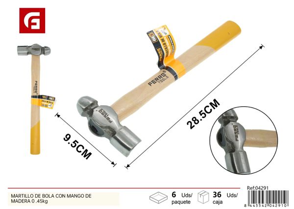 Martillo de bola con mango de madera 0.45kg