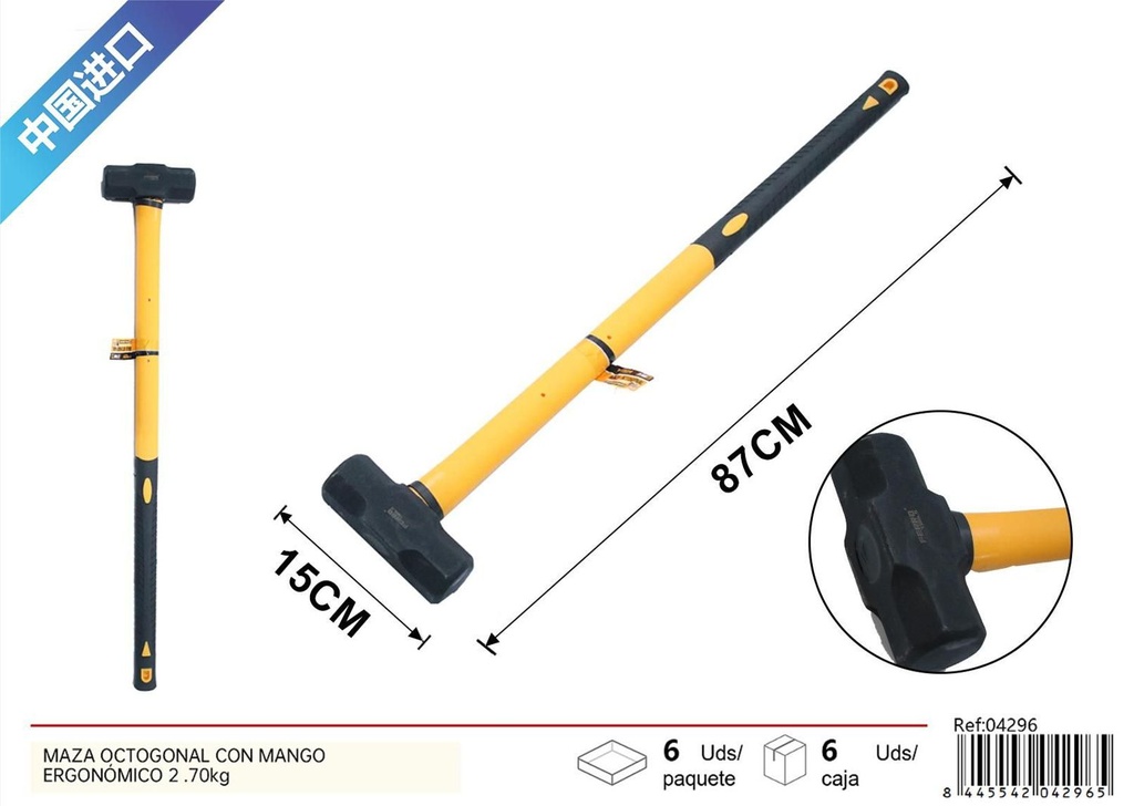 Maza octogonal con mango ergonómico 2.70kg para herramientas de ferretería