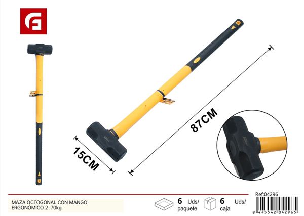 Maza octogonal con mango ergonómico 2.70kg para herramientas de ferretería