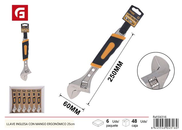 Llave inglesa con mango ergonómico 25cm para herramientas