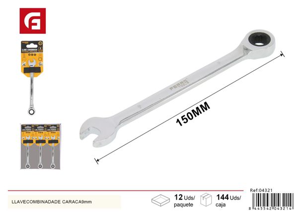 Llave combinada de carraca 9mm para herramientas y ferretería