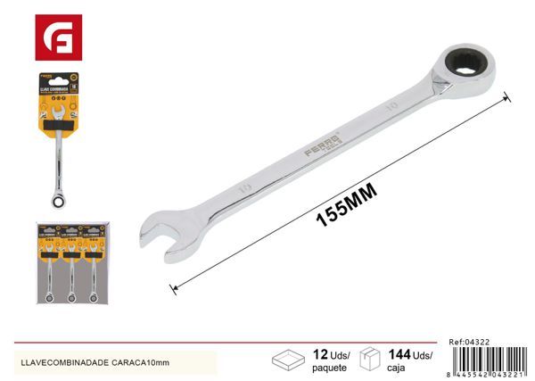 Llave combinada de carraca 10mm para trabajos mecánicos y de ferretería