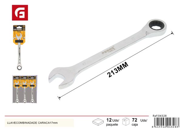 Llave combinada de carraca 17mm, herramienta de ferretería