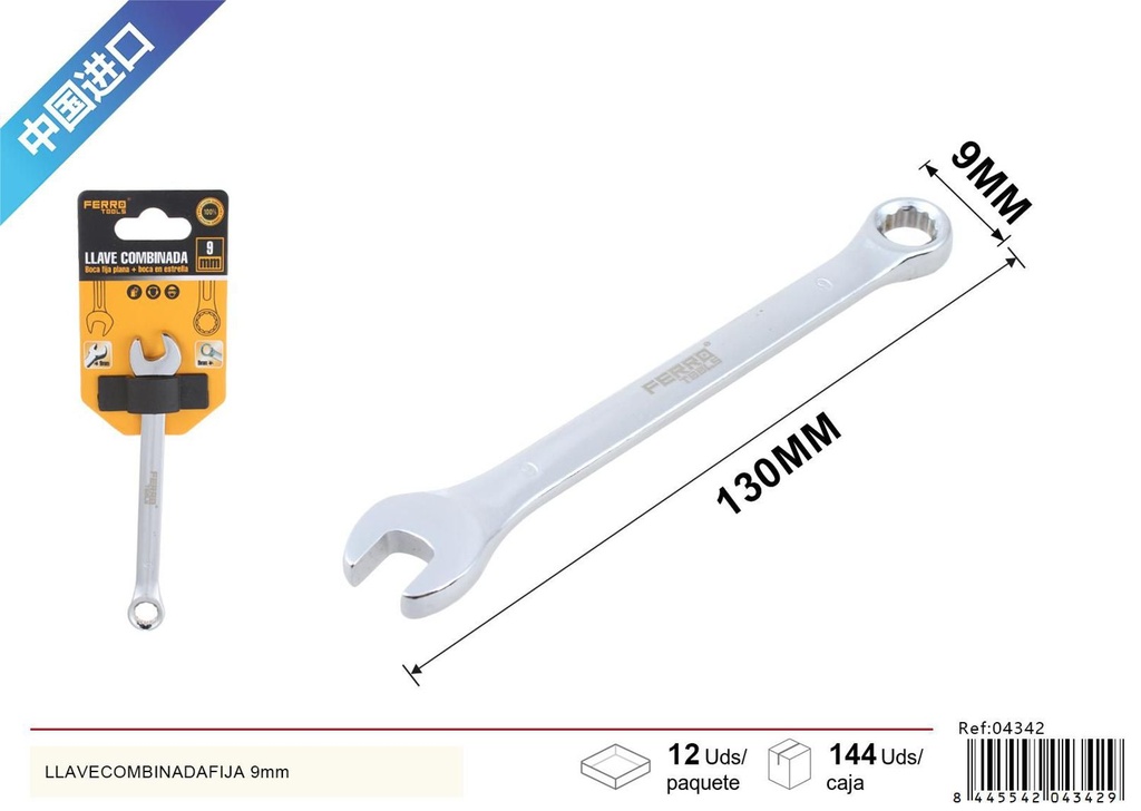 Llave combinada fija 9mm para ferretería y bricolaje